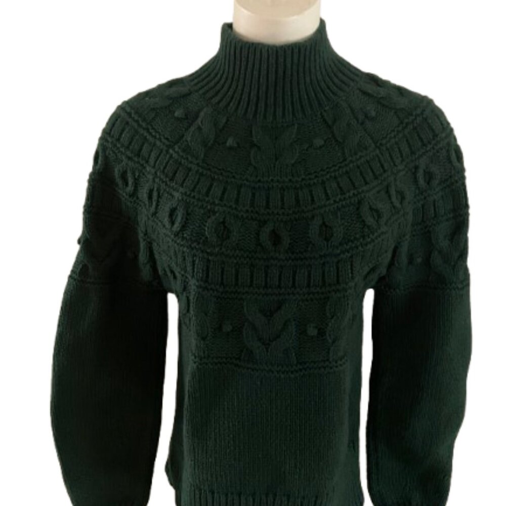 Banana Republic Women's Chunky Cotton Green Yoke Cable Knit Sweater Est Sz SMALL